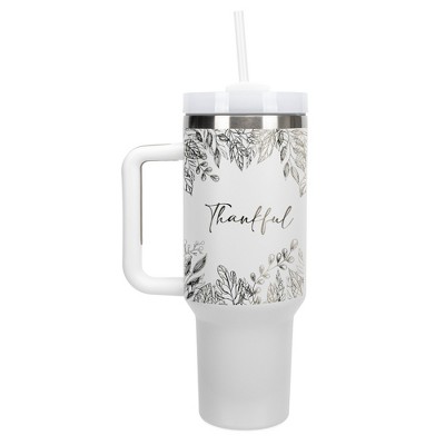 Elanze Designs Thankful Autumn Harvest Leaves 40 oz. Stainless Steel, Large Water Bottle Coffee Mug, Spill & Leak Resistant, Thermal Travel Tumbler