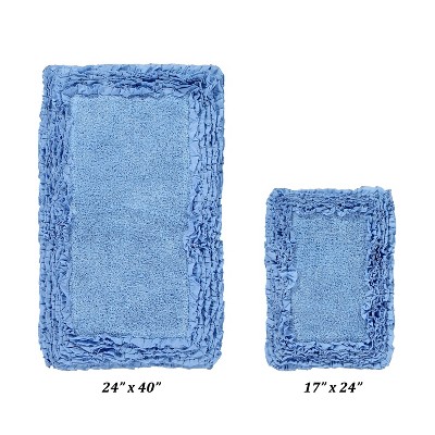 Shaggy Border Collection 2-Piece Bath Rug Set 100% Cotton Tufted Weave Ruffle Border Pattern Bathroom Rug for Machine Washable Bathmat