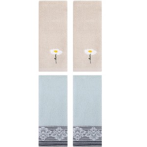 REGALWOVEN 4 Pcs Soft Absorbent Floral Pattern Hand Towels - 1 of 4