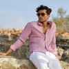 Campus Sutra Men Men's Salmon Pink Self-Design Striped Shirt - 2 of 3