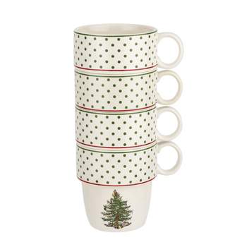 Spode Christmas Tree Polka Dot Stacking 10oz Mugs, Set of 4