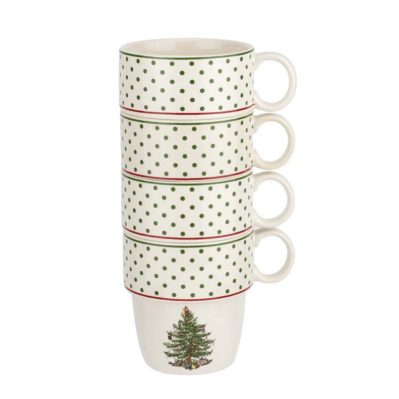 Spode Christmas Tree Polka Dot Stacking 10oz Mugs, Set of 4, 1 of 4