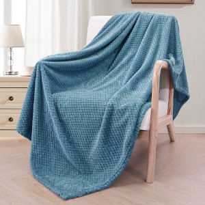 Aoibox Extra Large Fleece Throw Blanket, Super Soft & Warm Waffle Textured Cozy Fuzzy Lightweight for Couch Sofa Bed in Slate Blue - 1 of 4