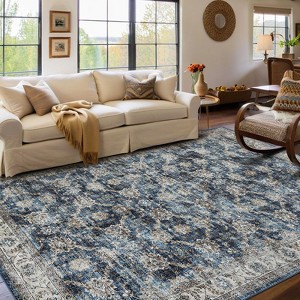 Machine Washable Vintage Floral Printed Area Rug Non Slip Traditional Distressed Floor Cover Soft Low Pile Indoor Mat for Kitchen Laundry Bedroom - 1 of 4