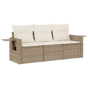vidaXL 3 Piece Patio Sofa Set with Cushions - Beige and Cream Poly Rattan - 1 of 4
