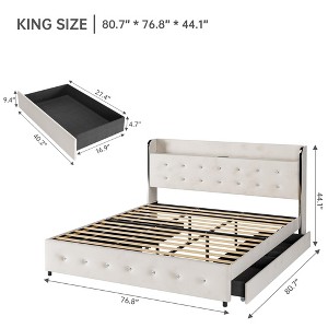 Full Queen King Size Bed Frame with 4 Drawers,Diamond Tufted Upholstered Bed Frame with Charging Station,No Box Spring Needed - 1 of 4