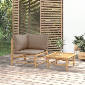 vidaXL 2 Piece Patio Lounge Set with Taupe Cushions Bamboo - 1 of 4
