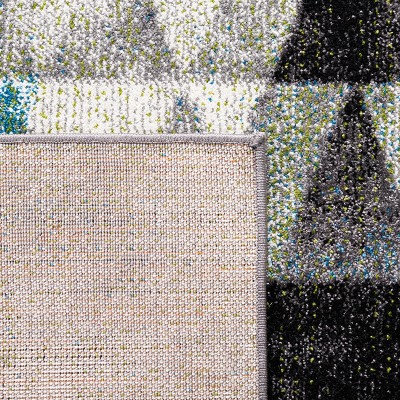 Gray and Blue Geometric Floral Hand-knotted Area Rug