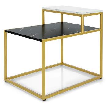Costway 2 Tier End Side Table Metal Frame Nightstand with Storage Shelf Living Room