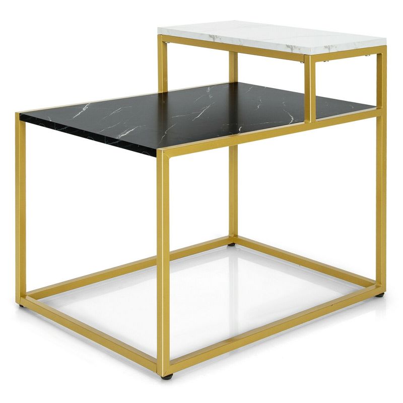 Costway 2 Tier End Side Table Metal Frame Nightstand with Storage Shelf Living Room, 1 of 10