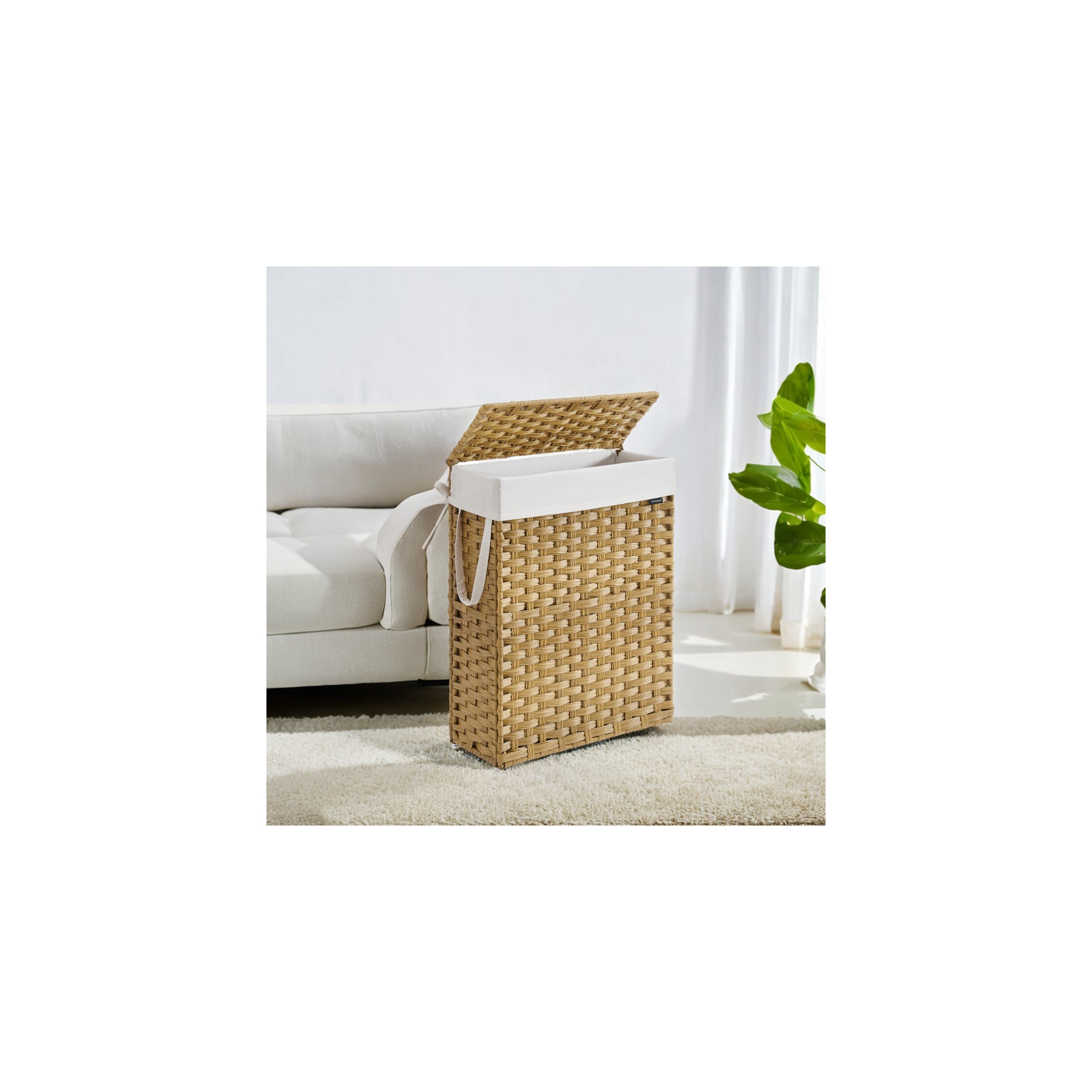 14.5 Gallon Slim Laundry Hamper with Lid Rattan Foldable Clothes Laundry Basket with Lid and Handles Removable Liner, Goose Yellow