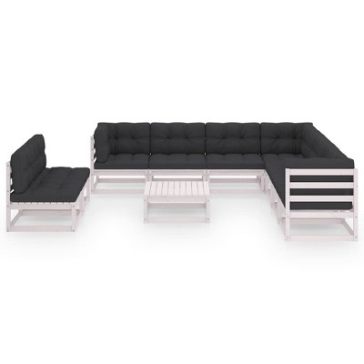 vidaXL Patio Furniture Set 10 Piece Outdoor Sectional Sofa Solid Wood Pine - White With Cushions