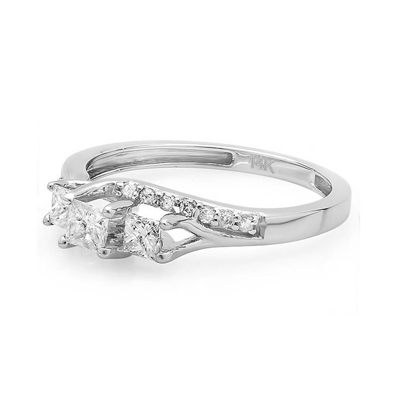 Pompeii3 1/2ct Princess Cut Diamond 3 Stone Engagement Ring 10K White Gold, 2 of 4