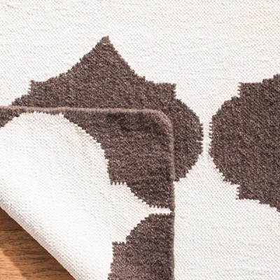 Brown and Ivory Geometric Wool Flat Woven Area Rug