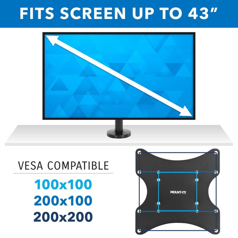Mount-It! Flat Screen TV Bolt Down Stand for Desk, Desktop, and Tabletop Fits 23" - 43" Screens, Swivel Tabletop Mount, VESA Mount up to 200 x 200 mm, 2 of 9