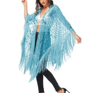 Anna-Kaci Women's Semi Sheer Boho Sequin Fringe Sparkle Drop Shoulder Shrug - 1 of 4