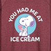 Women's - Peanuts - You Had Me At Ice Cream Lightweight French Terry Wide Neck Long Sleeve Shirt - 2 of 4