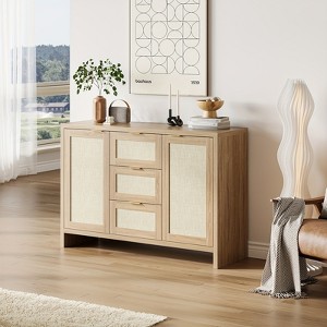 Garvee Rattan Sideboard Buffet Cabinet With 3 Drawers, Storage Cabinet With Adjustable Shelf, Wooden Cabinet for Living Room, Kitchen,Entryway - 1 of 4