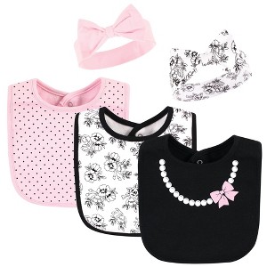 Hudson Baby Infant Girl Cotton Bib and Headband, Toile, 0-6 months - 1 of 4
