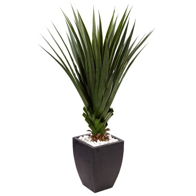 4.5' Spiked Agave Artificial Plant In Black Planter - Nearly Natural