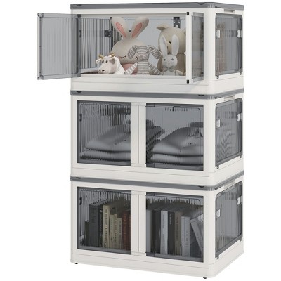 Munora 3-Pack Collapsible XL Storage Bins - 28.75"W x 19"D x 15.75"H with Wheels & Lids, 32 Gallon Capacity, White