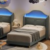 Twin Bed Frame with Lights, Stylish Velvet Platform Bed - 3 of 4