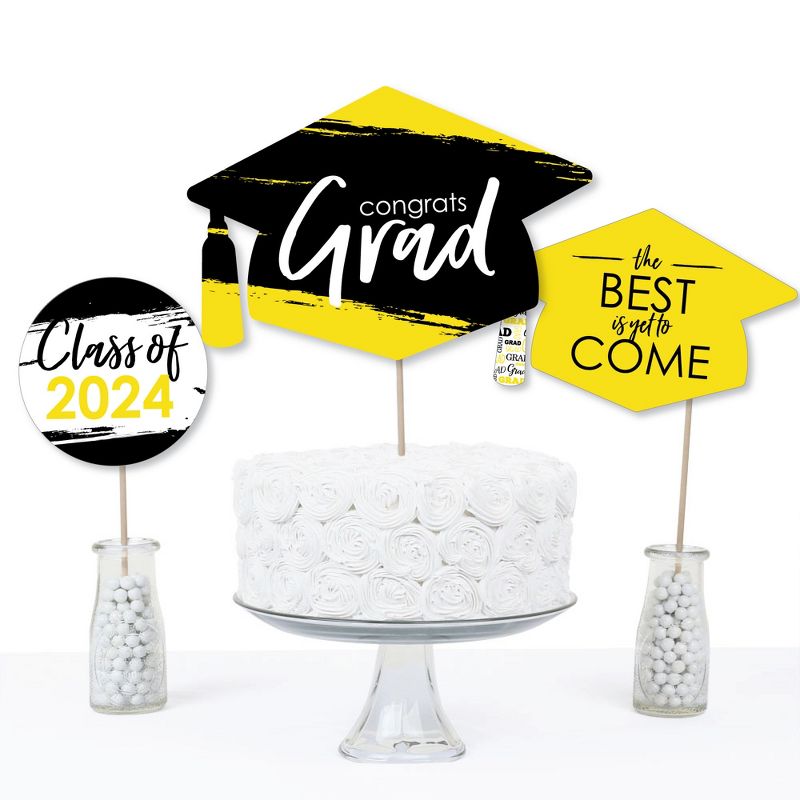 Big Dot of Happiness Yellow 2024 Graduation Party Centerpiece Sticks - Table Toppers - Set of 15, 5 of 9