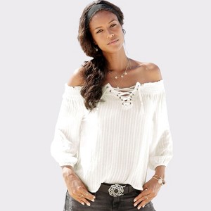 Women's Lace Up Off The Shoulder Blouse Shirt - LASCANA - 1 of 4