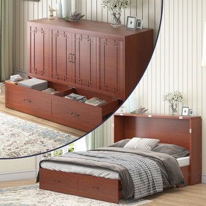 Mjkone Queen Murphy Bed with Mattress,Foldable Space-Saving Cube Cabinet Bed - 1 of 4