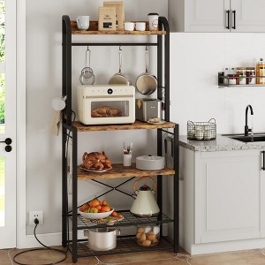 Garvee Bakers Rack with Power Outlet, Coffee Bar with Storage 5-Tiers, Microwave Stand Kitchen Rack, Kitchen Shelf, Rustic Brown - 1 of 4