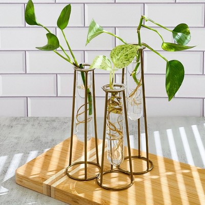 Gold Metal Stand with Glass Test Tube Vases