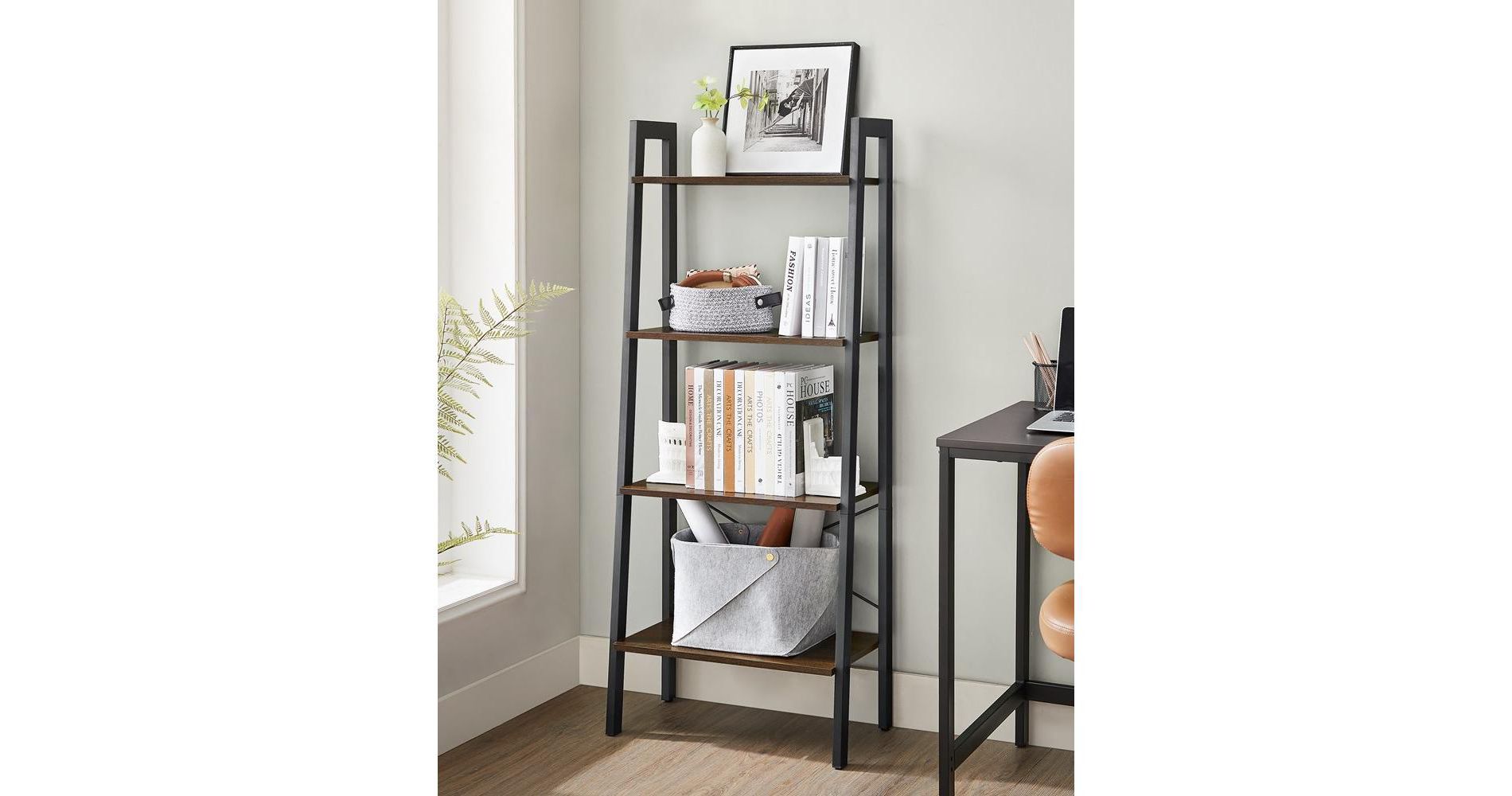 VASAGLE 4-Tier Ladder Shelf Bookshelf Bookcase Furniture Storage Rack Shelves