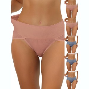 INSPIRE CHIC Women's Hi-Cut Ribbed High Waist Tummy Control Available in Plus Size Briefs 6 Packs - 1 of 4