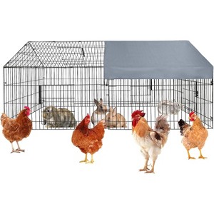 Acekool Large Metal Chicken Coop, 86"x40"x40" Portable Poultry Run with Waterproof Cover, Outdoor Pet Playpen for Rabbits, Ducks, Chinchillas, Grey - 1 of 4
