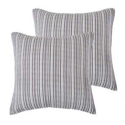 Avellino Grey Stripe Quilted Euro Sham - 2pk - Levtex Home