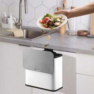 1.3 Gallon/5L Small Hanging Trash Can with Lid and Inner Bucket and Charcoal Filter for Countertop or Under Sink, Bathroom, Bedroom, Cupboard - 1 of 4