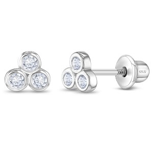 Girls' Sparkling Cluster Clear CZ Screw Back Sterling Silver Earrings - In Season Jewelry - 1 of 4