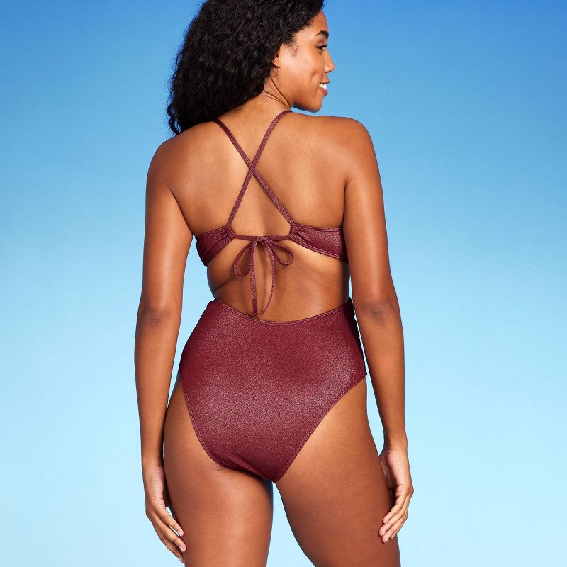 Women's Monokini Plunge Cut Out High Leg Lurex One Piece Swimsuit - Shade & Shore™ Burgundy, 5 of 6