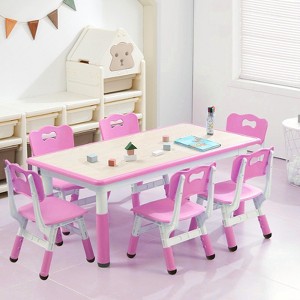 Kids Table and 6 Chair Set,Height Adjustable Toddler Arts & Crafts Table and Chair Set for Ages 2-10 - 1 of 4