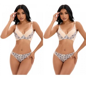 INSPIRE CHIC 2 Pcs Women's Floral Mesh Push-Up Underwire Lace Bra and Underwear Sets - 1 of 4