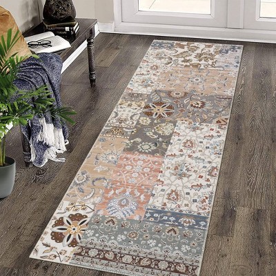 2x6 Area Rug Patchwork Washable Rug Floral Printed Vintage Distressed Rug