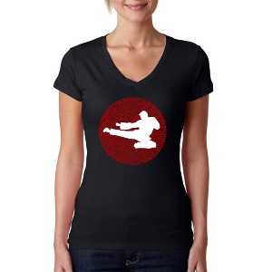 LA Pop Art Women's Word Art V-Neck T-Shirt -Types of Martial Arts - 1 of 4