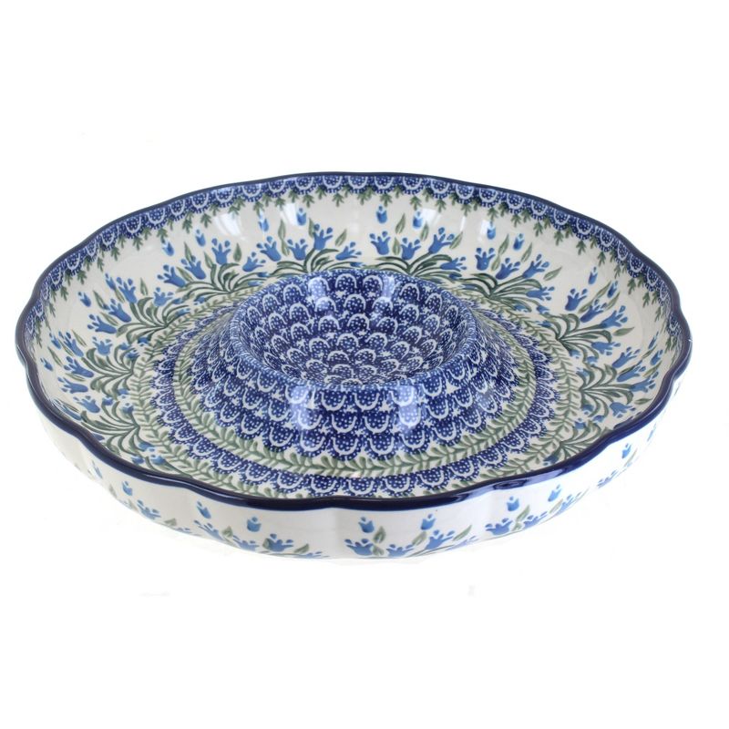 Blue Rose Polish Pottery A23 Ceramika Artystyczna Chip & Dip Plate, 1 of 2