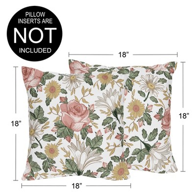 Vintage Floral Pink Green Yellow Microfiber Square Throw Pillows Set
