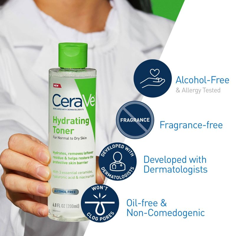 CeraVe Hydrating Toner for Face, Alcohol Free Facial Toner for Normal to Dry Skin - 6.8 fl oz, 4 of 20