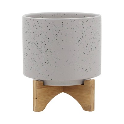 Sagebrook Home Round Matte Ceramic Indoor Outdoor Planter Pot with Stand