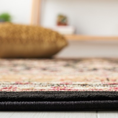 Black and Tan Floral Safavid Style Runner Rug