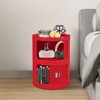 YIYIBYUS Round Bedside Table 2 Tier Nightstand Storage With Sliding Door for Bedroom - 2 of 4