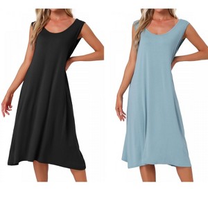 INSPIRE CHIC Women's 2 Pcs Cotton Sleeveless U-Neck Wide Strap Chemise Slip Long Nightgown - 1 of 4