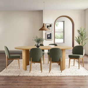 7-Piece Oval Dining Table Set, Modern Wood Table in Black or Oak with 6 Upholstered Chairs, Solid Wood Legs-Maison Boucle - 1 of 4